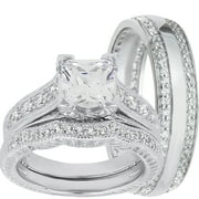 LaRaso & Co Silver Wedding Ring Set TRIO His Her Engagement Rings Men Women 5/9