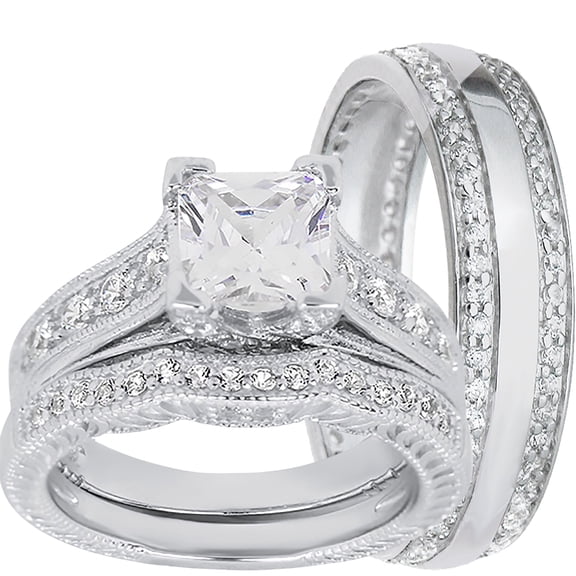 LaRaso & Co Silver Wedding Ring Set TRIO His Her Engagement Rings Men Women 6/9
