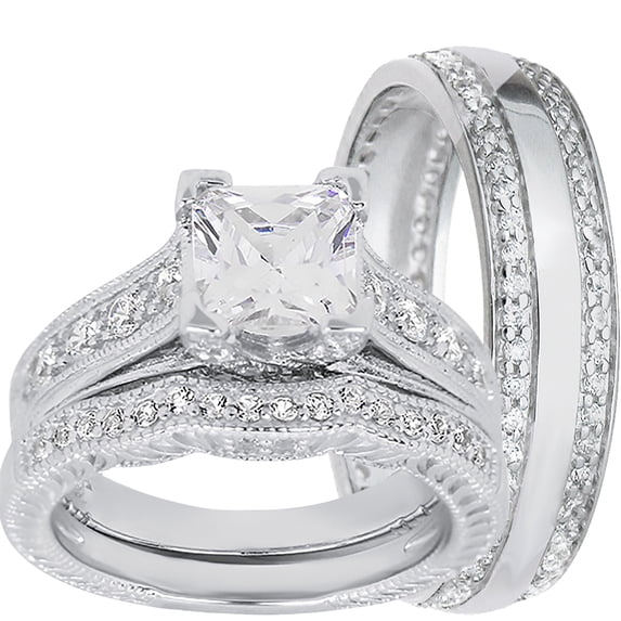 LaRaso & Co Silver Wedding Ring Set TRIO His Her Engagement Rings Men Women 8/11