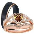 thumbnail image 1 of LaRaso Co His Her Wedding Ring Set 3 Piece TRIO Silver Black Ceramic Tungsten Couples Bands 5 13, 1 of 6