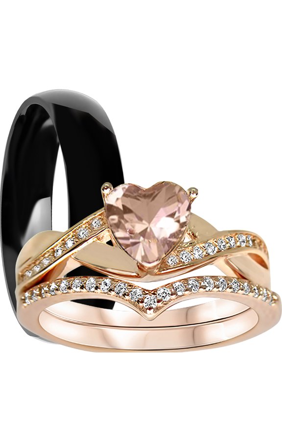 LaRaso Co His Her Wedding Ring Set 3 Piece TRIO Silver Titanium Couples Bands 10 10