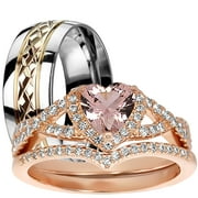 LARASO & CO LaRaso Co His Her Wedding Ring Set 3 Piece TRIO Silver Titanium Couples Bands 10 10