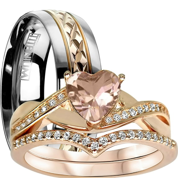 LaRaso Co His Her Wedding Ring Set 3 Piece TRIO Silver Titanium Couples Bands 7 12