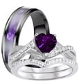 thumbnail image 1 of LaRaso Co His Her Wedding Ring Set 3 Piece TRIO Silver Titanium Couples Bands 9 11, 1 of 4