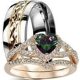 thumbnail image 1 of LaRaso Co His Her Wedding Ring Set 3 Piece TRIO Silver Titanium Couples Bands 9 11, 1 of 6