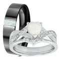 thumbnail image 1 of LaRaso Co His Her Wedding Ring Set 3 Piece Trio Opal Silver Titanium Couples Bands 7 8, 1 of 6