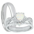 thumbnail image 1 of LaRaso Co His Her Wedding Ring Set 3 Piece Trio Opal Silver Titanium Couples Bands 8 8, 1 of 6