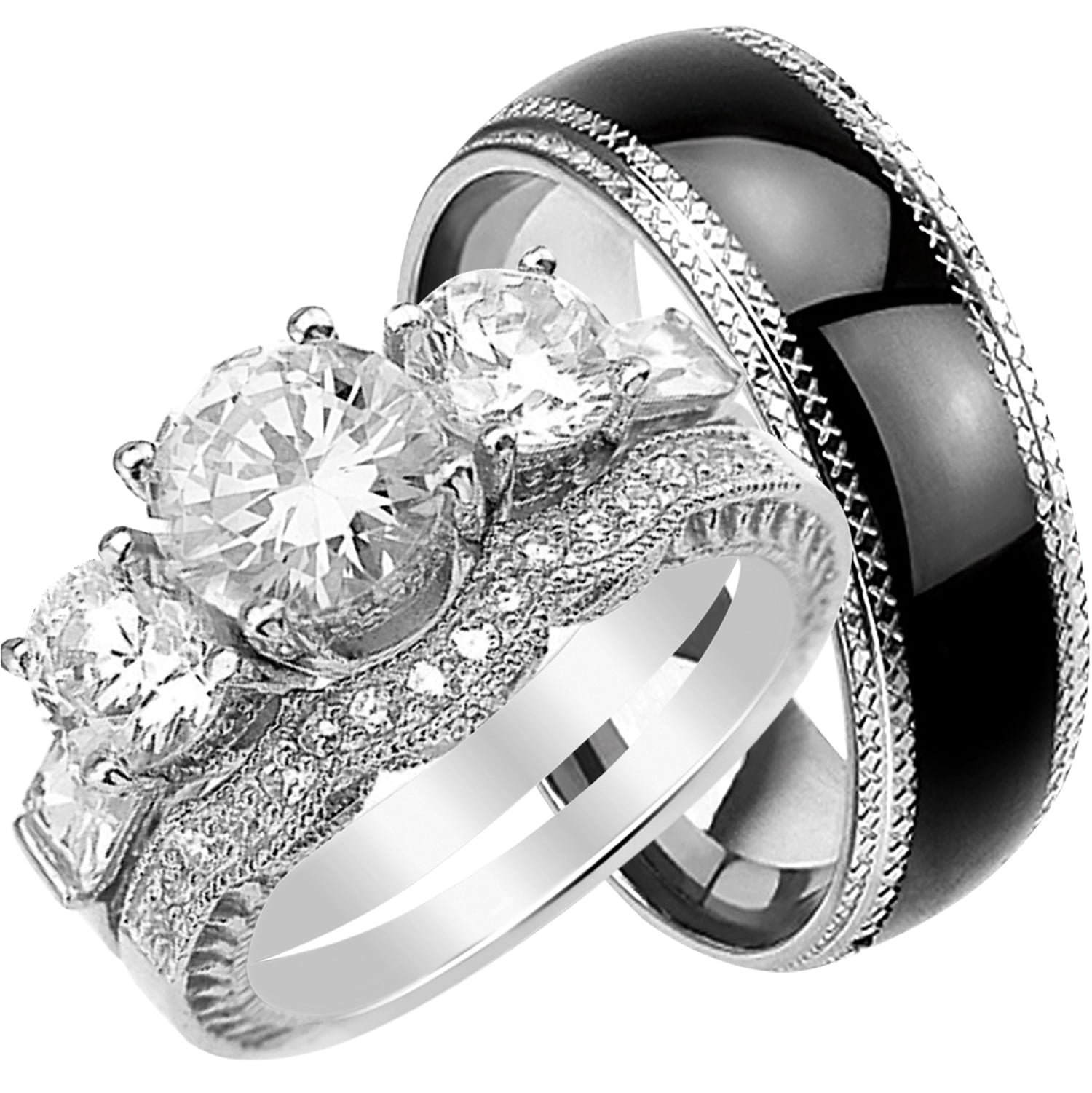 LaRaso & Co His Her Wedding Ring Set Couples Bands for Men 10 and Women Size 7