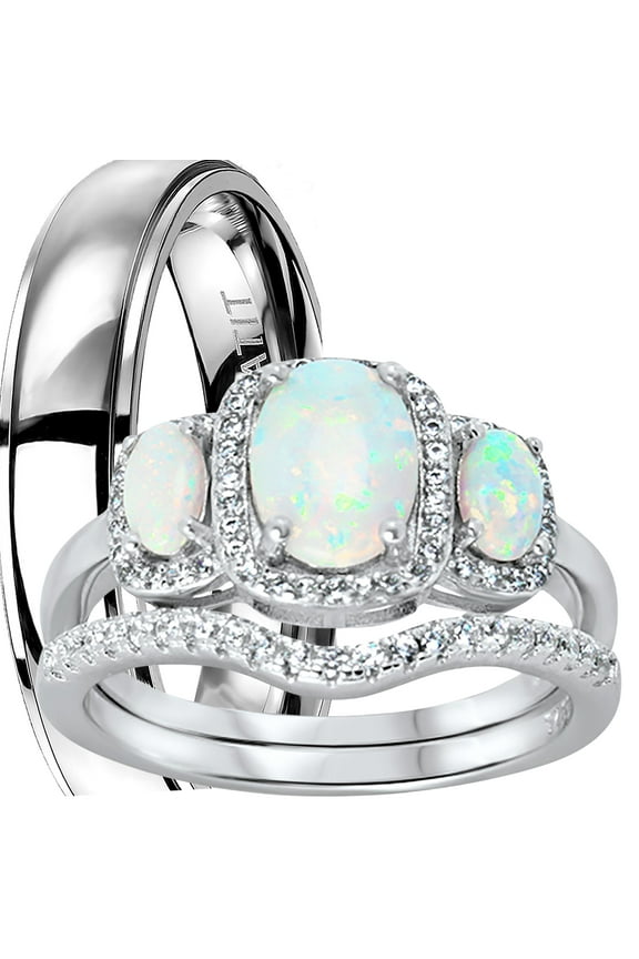 His Her Wedding Ring Set Matching Bride Groom Couples Engagement Rings 10/10