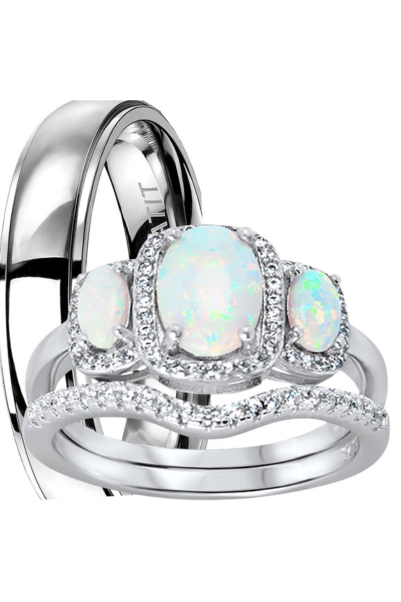 His Her Wedding Ring Set Matching Bride Groom Couples Engagement Rings 8/11