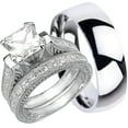 thumbnail image 1 of LaRaso & Co His Her Wedding Ring Set Matching Trio CZ Wedding Bands Titanum Sterling Silver (8/10), 1 of 6