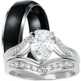 thumbnail image 1 of LaRaso & Co His Her Wedding Ring Set Silver Titanium Wedding Bands Men Women, 1 of 7
