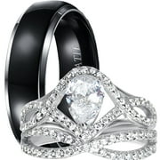 LaRaso & Co His Her Wedding Ring Set Silver Titanium Wedding Bands Men Women