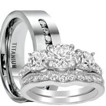 LaRaso & Co His Her Wedding Ring Set Sterling Silver Titantium CZ Engagement Wedding Set Him Her 5/9