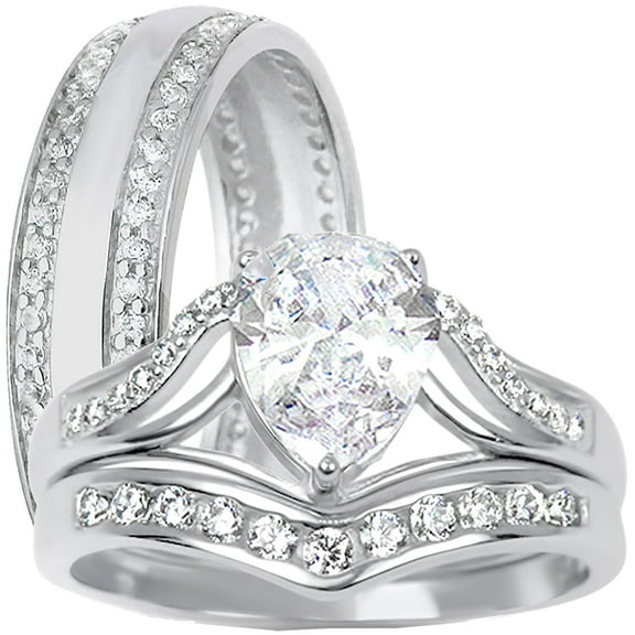 LaRaso & Co His Her Wedding Ring Set Sterling Silver Wedding Bands Men Women