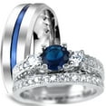 thumbnail image 1 of LaRaso & Co His & Her Wedding Rings Set Blue Sapphire Engagement Ring Band Set Men Women, 1 of 6