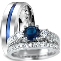 LaRaso & Co His & Her Wedding Rings Set Blue Sapphire Engagement Ring Band Set Men Women