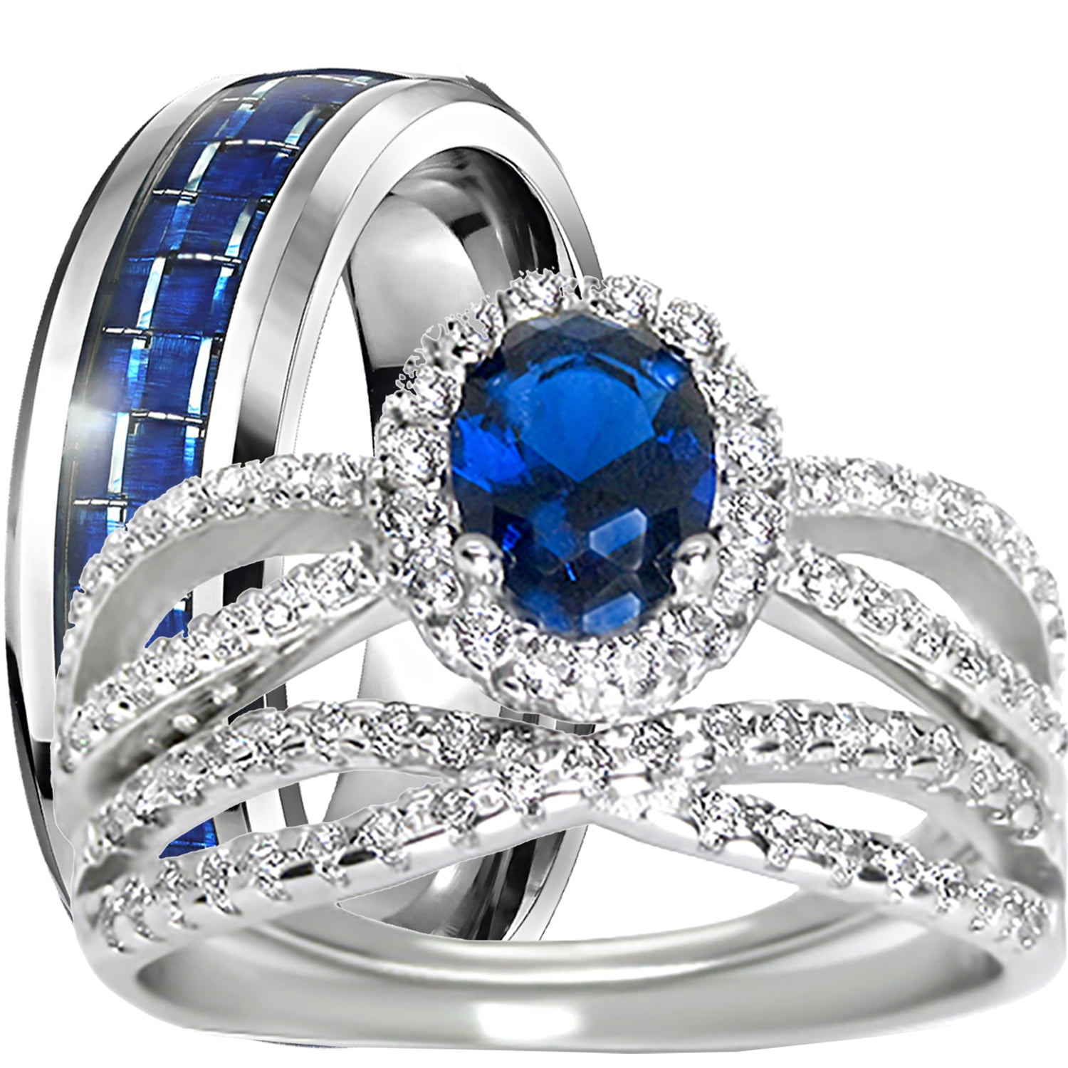 LaRaso & Co His Her Wedding Rings Set Simulated Sapphire Jewelry ...
