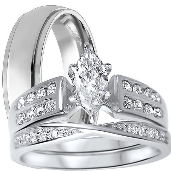 LaRaso & Co His Her Wedding Rings Set TRIO Couples Engagement Rings Bride Groom Men Women 9/11