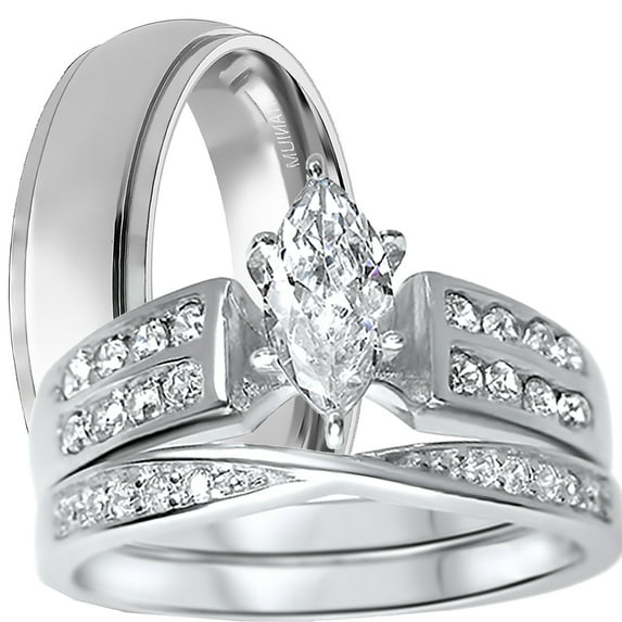 LaRaso & Co His Her Wedding Rings Set TRIO Couples Engagement Rings Bride Groom Men Women 9/9
