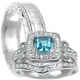 thumbnail image 1 of LaRaso & Co His Her Wedding Set 3 PCS Blue Topaz CZ Silver Engagement Couples Rings Men Women, 1 of 7