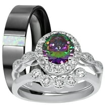 LaRaso & Co His Her Wedding Set 3 Piece Trio Sterling Silver Black Ceramic Wedding Band Set 5/9