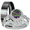 thumbnail image 1 of LaRaso & Co His Her Wedding Set 3 Piece Trio Sterling Silver Black Ceramic Wedding Band Set 9/11, 1 of 6