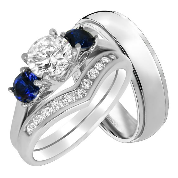LaRaso & Co His Her Wedding Set Blue Sapphire CZ Couples Rings for Men Women 6/12