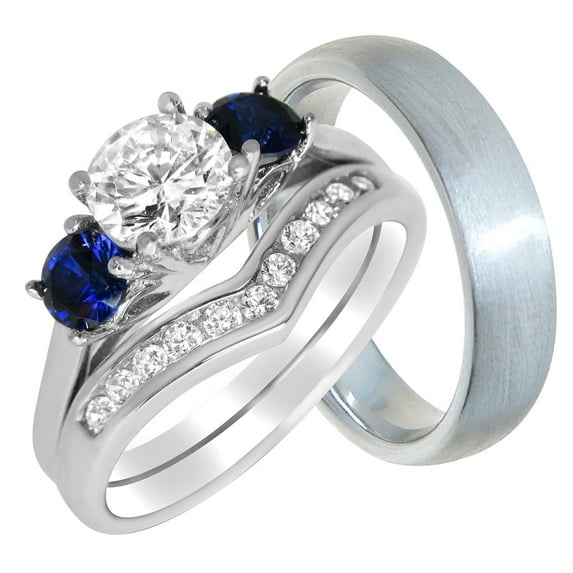 LaRaso & Co His Her Wedding Set Blue Sapphire CZ Couples Rings for Men Women 9/9
