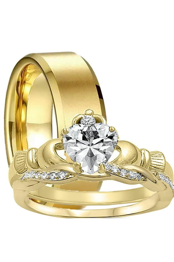 LaRaso Co His Her Wedding Set Couples Rings Claddagh Celtic Wedding Bands for Men Women 9 10