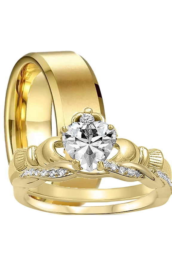 LaRaso Co His Her Wedding Set Couples Rings Claddagh Celtic Wedding Bands for Men Women 9 8