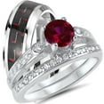 thumbnail image 1 of LaRaso & Co His & Her Wedding Engagement Ring Set Ruby Red Silver Black Unique Rings 5 10, 1 of 6