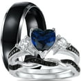 thumbnail image 1 of LaRaso & Co His Hers 3 Piece Trio Sterling Silver Blue Black Wedding Band Engagement Ring Set 6/13, 1 of 7