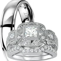 LaRaso & Co His Hers Rings Wedding Ring Set CZ Bridal Sets Couple Rings Women Men Bride Groom 7/8