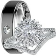 thumbnail image 1 of LaRaso & Co His Hers TRIO Wedding Ring Set Silver Steel Halo Engagement and Bridal Band Women Men, 1 of 6