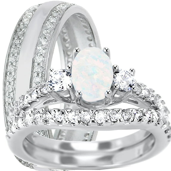 LaRaso & Co His Hers Trio Wedding Set Matching Silver Wedding Bands Men Women 10/13