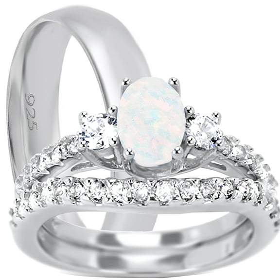 LaRaso & Co His Hers Trio Wedding Set Matching Silver Wedding Bands Men Women 5/14