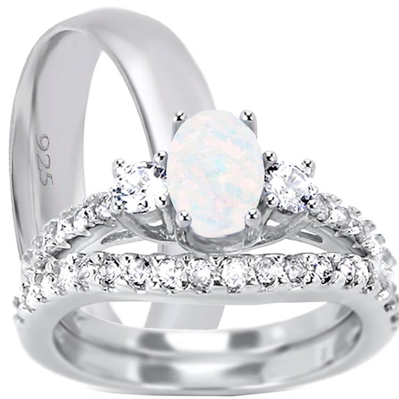 LaRaso & Co His Hers Trio Wedding Set Matching Silver Wedding Bands Men Women 7/9