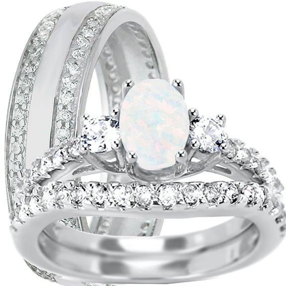 LaRaso & Co His Hers Trio Wedding Set Matching Silver Wedding Bands Men Women 8/12