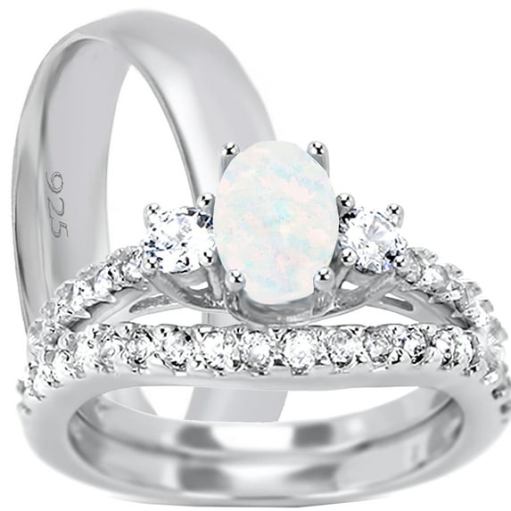 LaRaso & Co His Hers Trio Wedding Set Matching Silver Wedding Bands Men Women 8/15