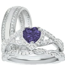 LaRaso & Co His Hers Wedding Ring Set Couples Rings Purple Amethyst Black Silver Bride Groom 5/9