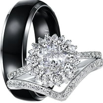 LaRaso & Co His Hers Wedding Ring Set TRIO 3 PCS Simulated Diamond Bridal Set Silver Titanium Women Men