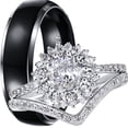 thumbnail image 1 of LaRaso & Co His Hers Wedding Ring Set TRIO 3 PCS Simulated Diamond Bridal Set Silver Titanium Women Men, 1 of 6