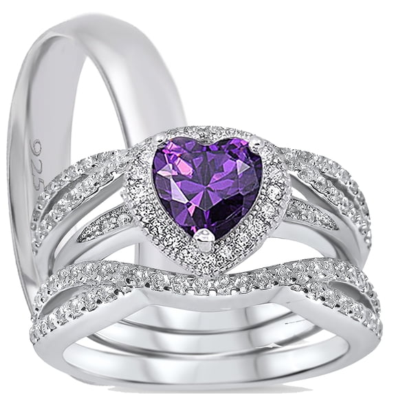 LaRaso & Co Silver Wedding Ring Set TRIO His Her Engagement Rings Men Women Sizes 5/12