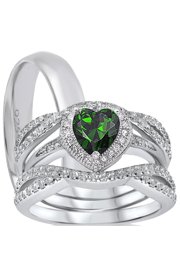 Silver Wedding Ring Set TRIO His Her Engagement Rings Men Women Sizes 5/9