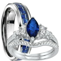 LaRaso & Co His Hers Wedding Rings Set TRIO Sapphire Blue Silver Titanium Engagement Couples Rings 6/12