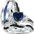 thumbnail image 1 of LaRaso & Co His Hers Wedding Set Sterling Silver 3 Piece Trio 1 Carat Heart Cut Simulated Sapphire Engagement Couples Rings 7/13, 1 of 7