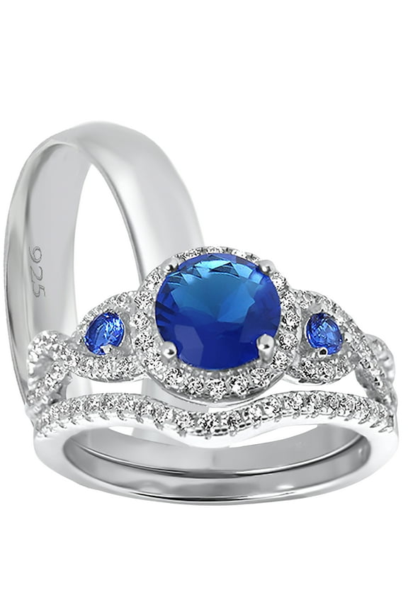 His and Her Silver Wedding Rings Unique Vintage Couples Rings Bride Groom 7/8