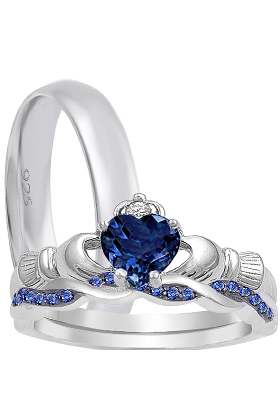 His and Her Wedding Rings Set Silver Wedding Bands for Him and Her (5/8)