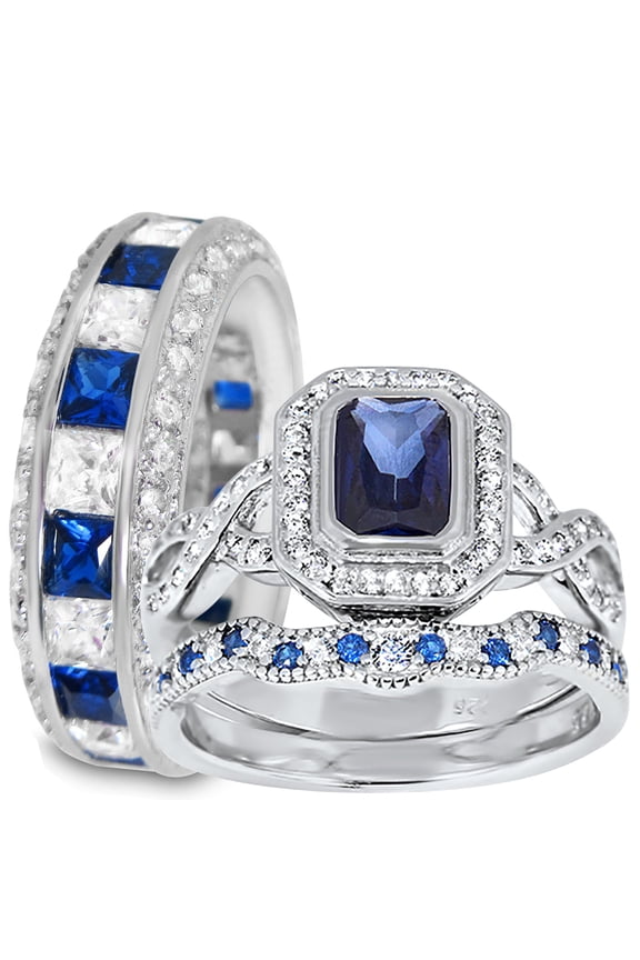 His and Hers Wedding Rings Unique Vintage Couples CZ Engagement Rings Bride Groom 5/9